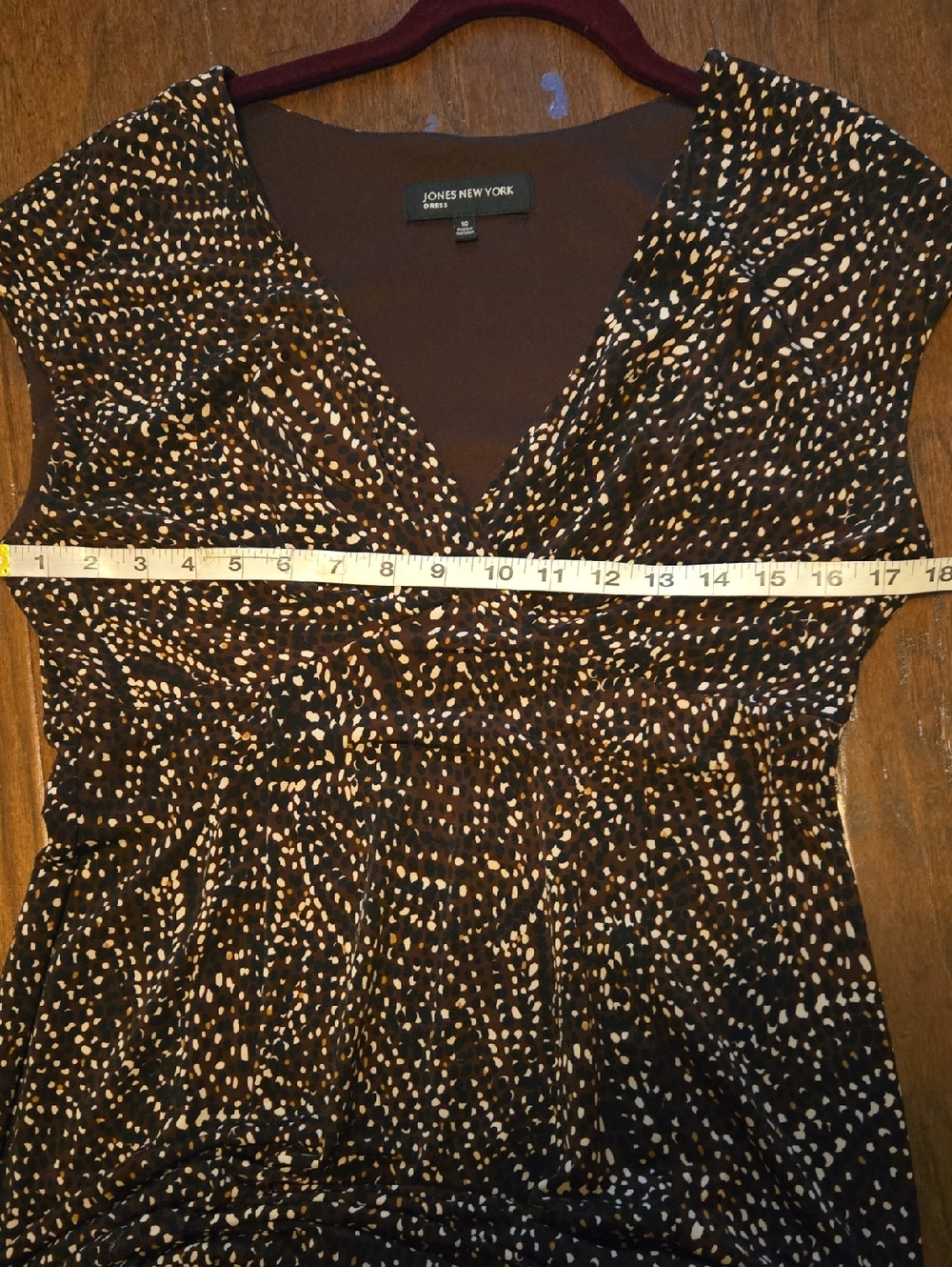 Jones New York Cap Sleeve Brown W/ Black,White,& Tan Abstract Dots Dress Size 10 - Picture 8 of 12